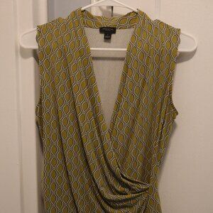 Ann Taylor Yellow V Neck Ruched Sleeveless Top